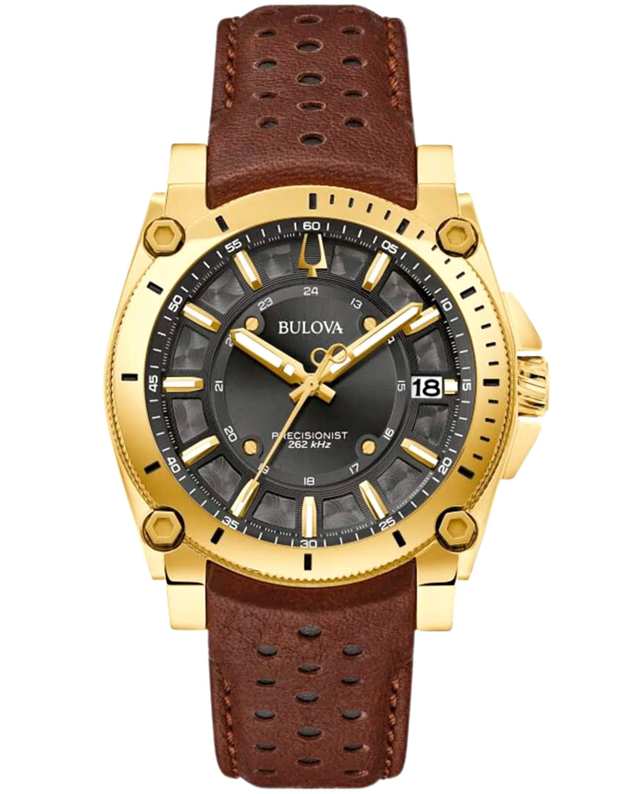 Bulova Bulova Precisionist 97B216  97B216 кварцевые мужские часы серый циферблат, браслет кожаный — вид спереди