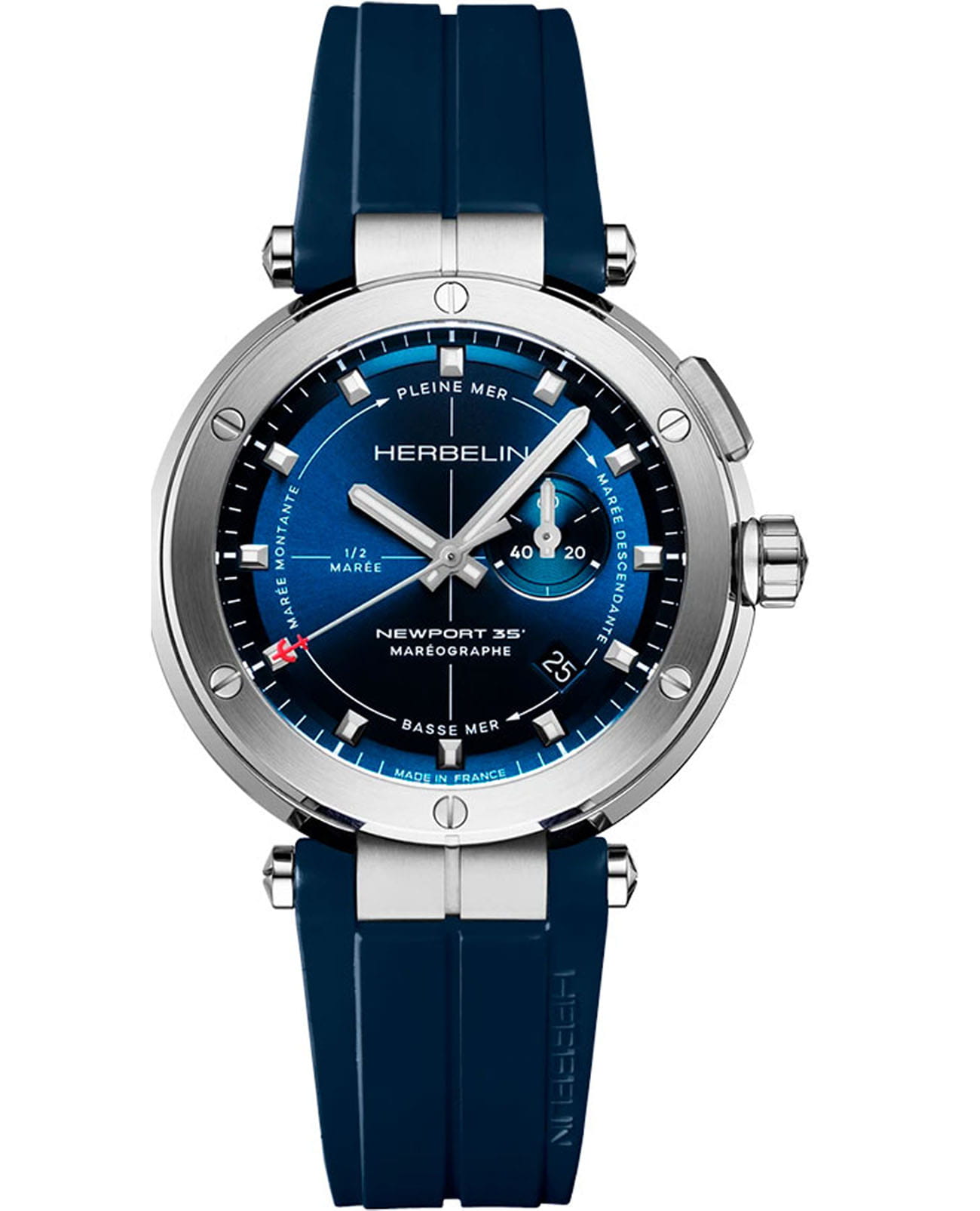 Herbelin Herbelin Newport Mareograph 24688A15CB  24688A15CB кварцевые мужские часы синий циферблат, браслет каучук — вид спереди
