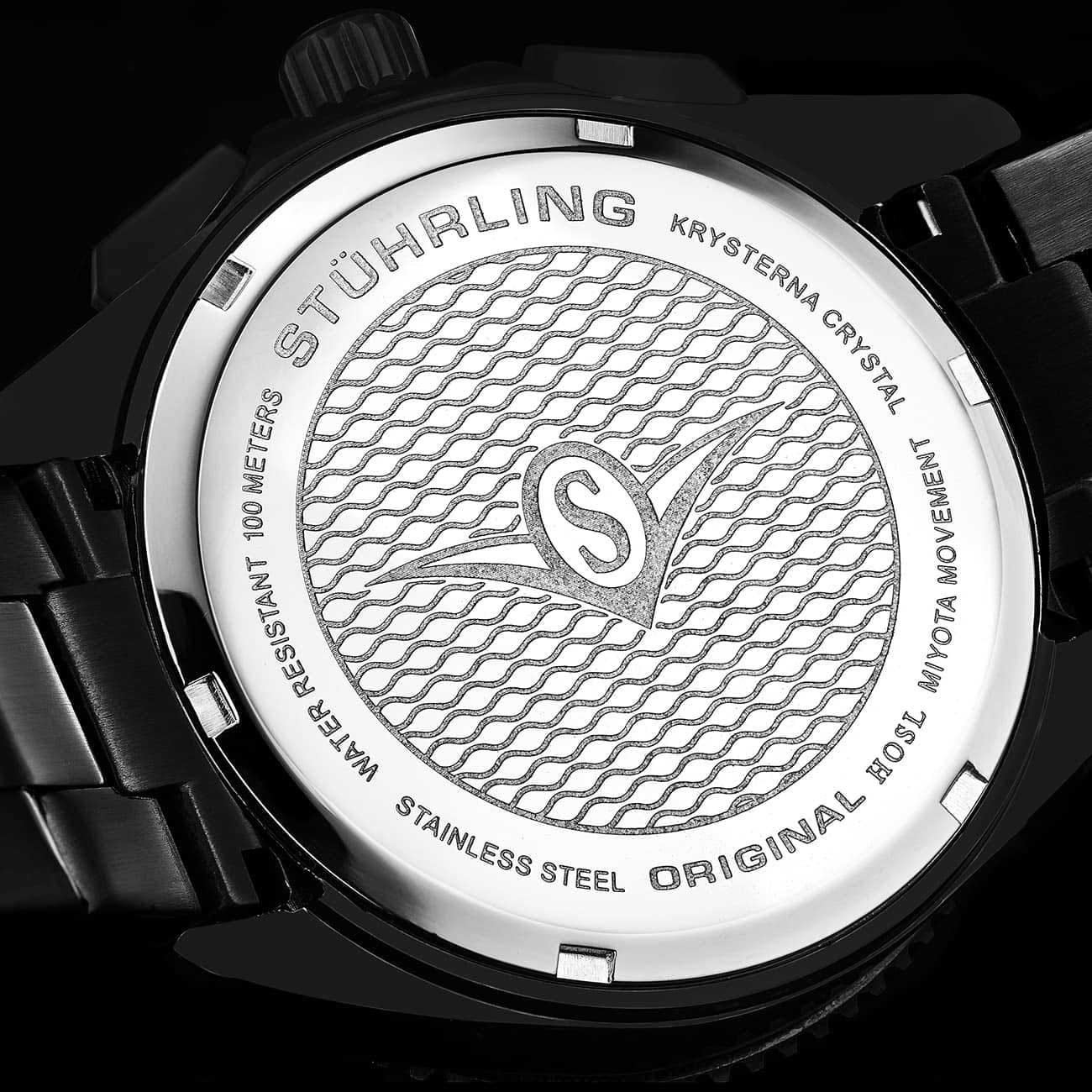 Stuhrling Stuhrling Aquadiver 4016.4,  сша мужские часы на браслете нержавеющая сталь с pvd-покрытием боковой вид