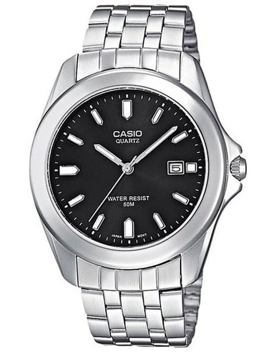 Casio Casio MTP-1222A-1A  MTP-1222A-1A кварцевые мужские часы черный циферблат, браслет нержавеющая сталь — вид спереди