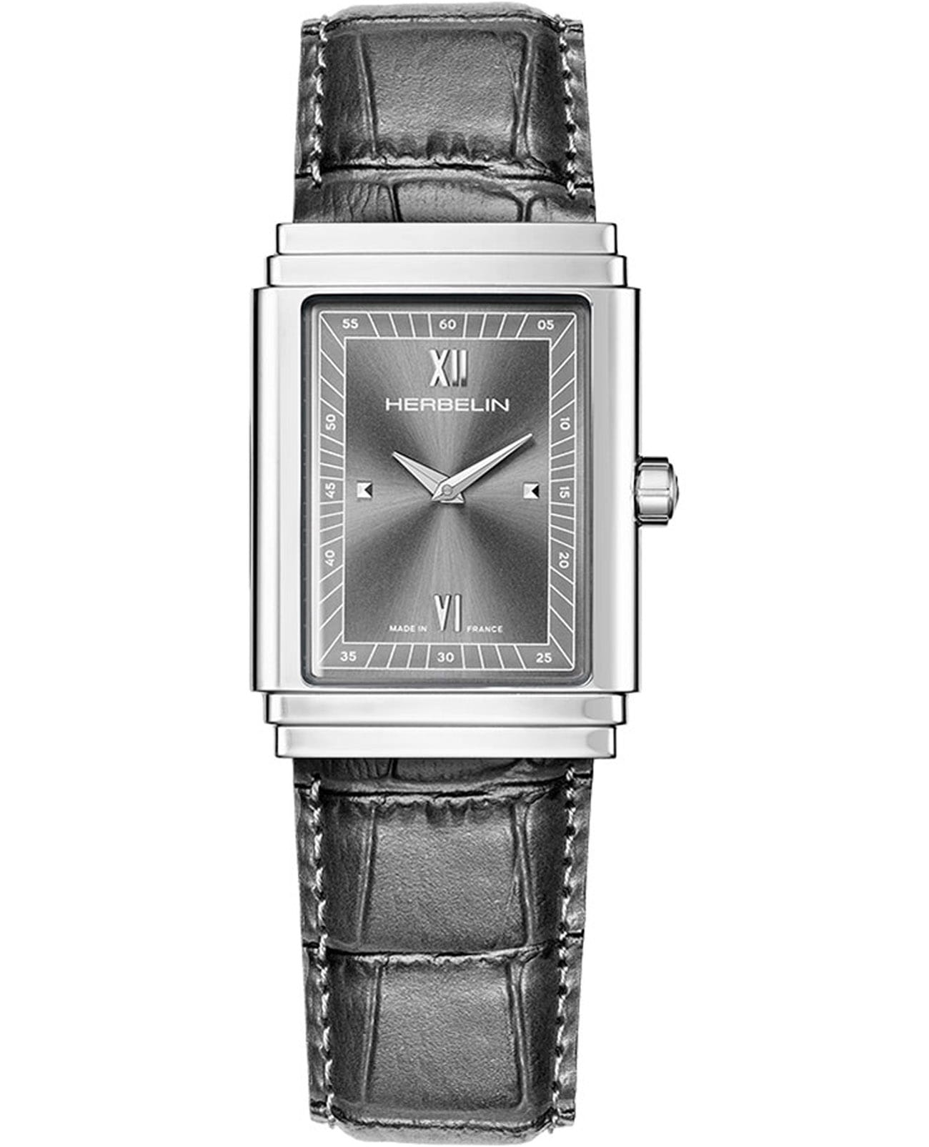 Herbelin Herbelin Art Deco 17567AP04GR  17567AP04GR кварцевые мужские часы серый циферблат, браслет кожаный — вид спереди