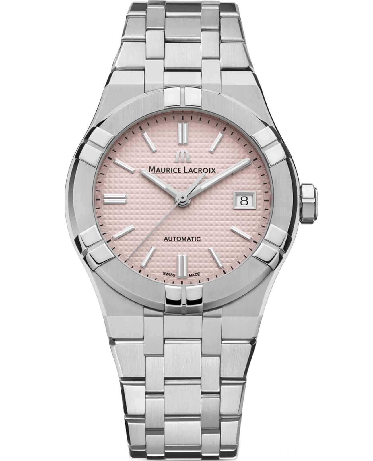 Maurice Lacroix Maurice Lacroix Aikon Automatic AI6007-SS00F-530-E  AI6007-SS00F-530-E механические женские часы розовый циферблат, браслет нержавеющая сталь — вид спереди