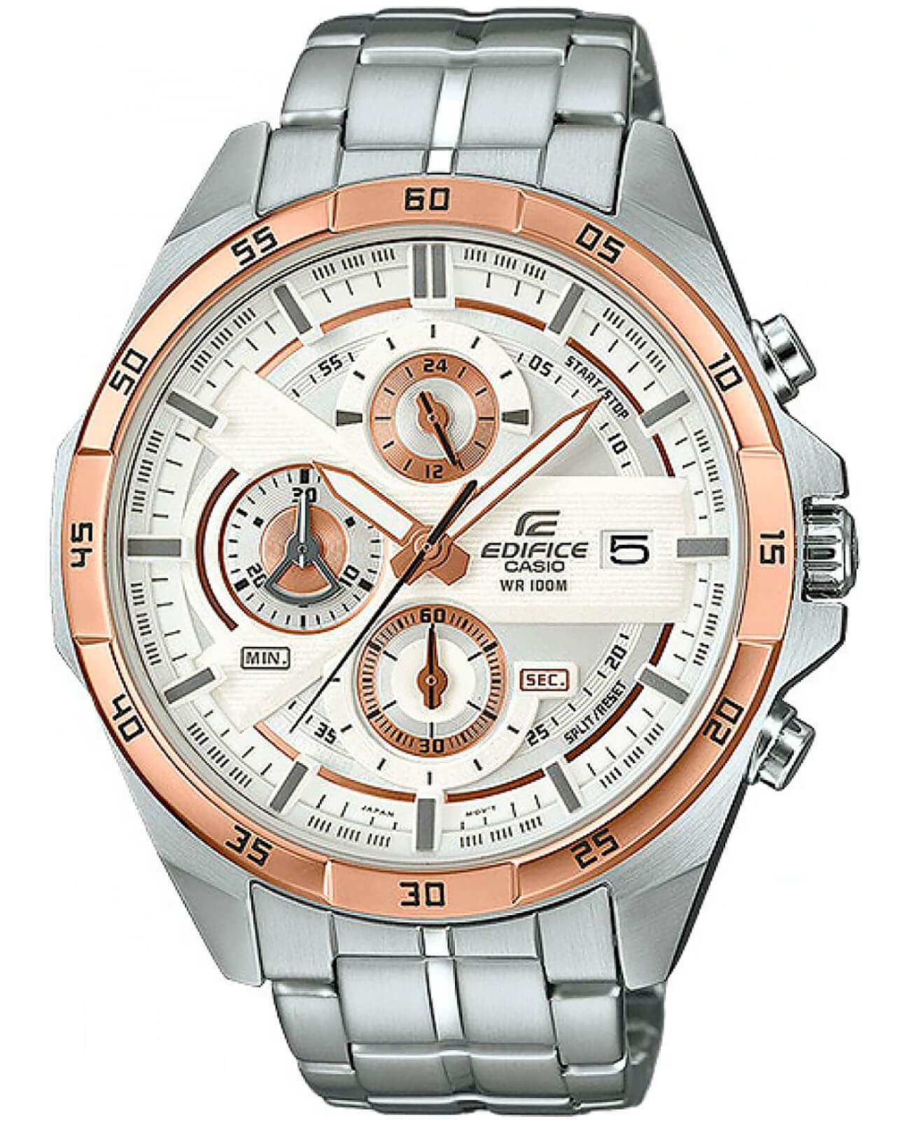 Casio Casio Edifice EFR-556DB-7A EFR-556 EFR-556DB-7A кварцевые мужские часы белый циферблат, браслет нержавеющая сталь — вид спереди