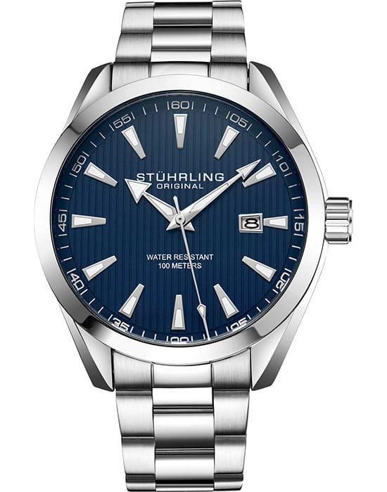Stuhrling Stuhrling Symphony 3953.2  3953.2 кварцевые мужские часы синий циферблат, браслет нержавеющая сталь — вид спереди