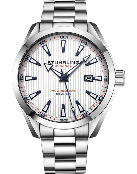Stuhrling Stuhrling Symphony 3953.3  3953.3 кварцевые мужские часы белый циферблат, браслет нержавеющая сталь — вид спереди