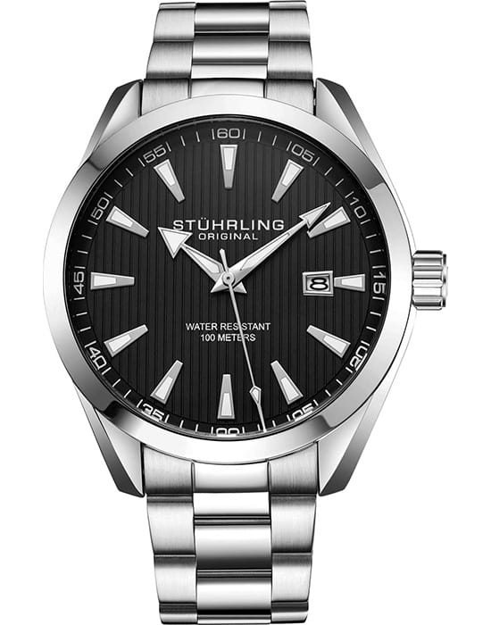 Stuhrling Stuhrling Symphony 3953.1  3953.1 кварцевые мужские часы черный циферблат, браслет нержавеющая сталь — вид спереди