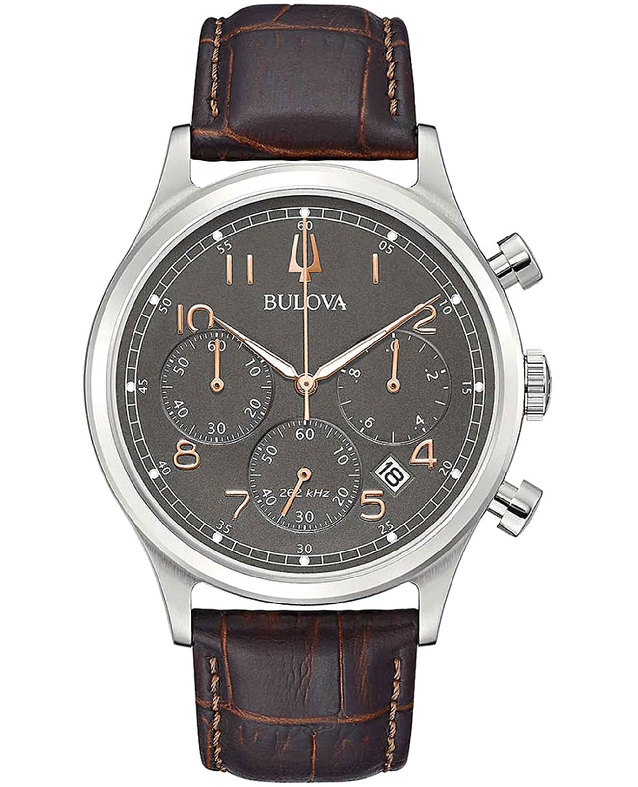 Bulova Bulova Precisionist 96B356  96B356 кварцевые мужские часы черный циферблат, браслет кожаный — вид спереди